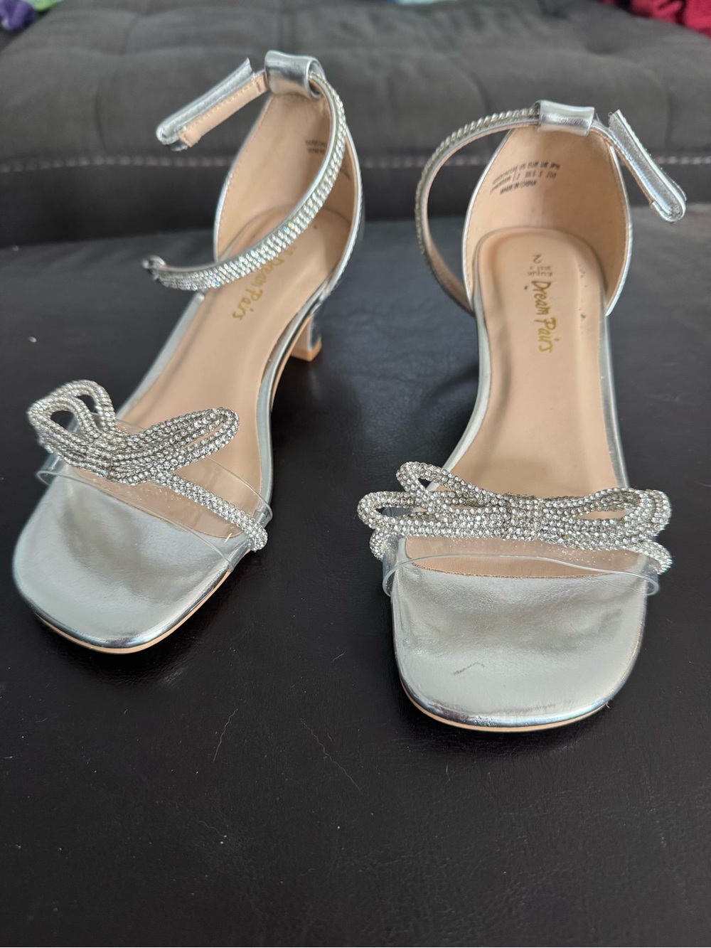 Dream Pairs Silver Rhinestone Bow Ankle-Strap Heels girls size 2